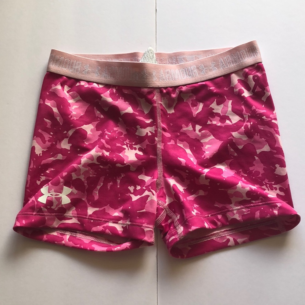 under armour pink and white spandex shorts
